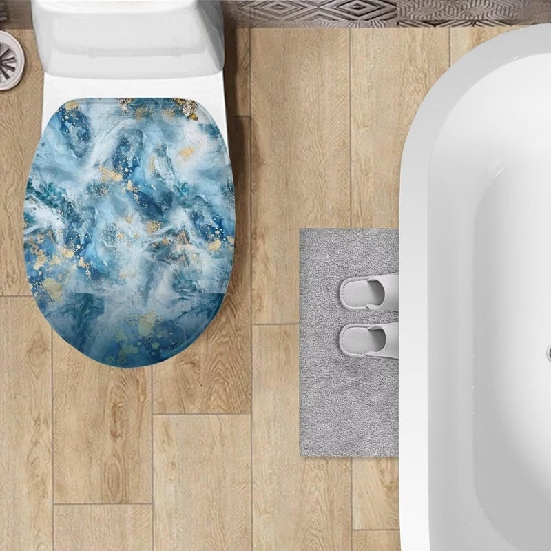 Flashideas Blue Marble Print Toilet Seat Covers for Bathroom Easy to Clean Soft Plush Seat Fits Most Toilet Lids Super Soft Toilet Tank Cover Seat Covers - Image 3